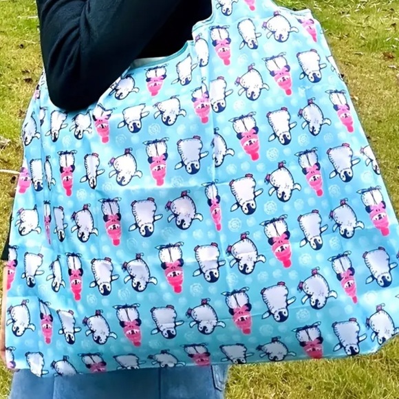 Large Happy Winter Penguins Shopping Tote Bag Skiing Ice Skating Mittens Hat - Picture 4 of 8